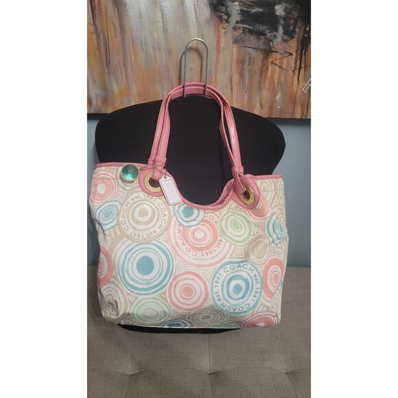 Coach Scribble Pop Art Tote Bag F19184 Pink Patent Leather Trim Shoulder Purse - Picture 1 of 15